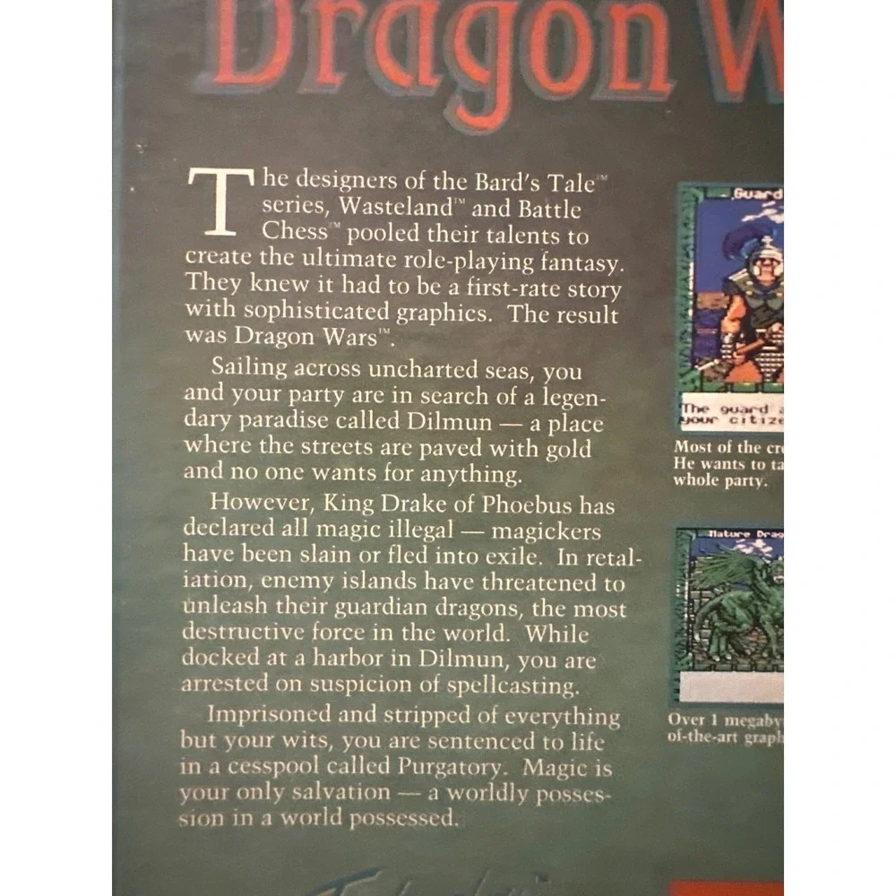 Dragon Wars Amiga 1989 Interplay Big Box Vintage PC Game Boris Vallejo Art
